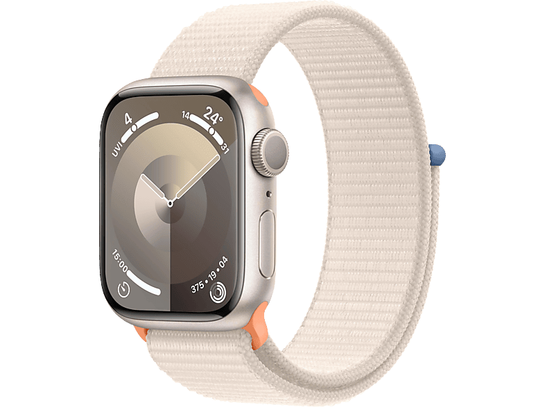 APPLE Watch Series 9 GPS 41 mm Smartwatch Aluminium Textil Carbon Neutral, 130 - 200 mm, Polarstern von APPLE