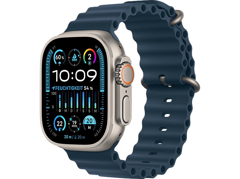 APPLE Watch Ultra 2 GPS + Cellular 49 mm Ocean Armband Blau Smartwatch Titangehäuse, 145 - 190 mm, Titan / von APPLE