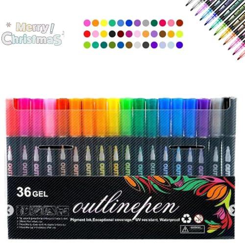 Coloring Lightstick Graffiti-Textmarker, doppelreihige Outliner-Marker, Glitzer-Metallic-Marker-Set, zweizeiliger Konturstift, Konturenstift, Umrissschimmer-Marker-Set, zum Zeichnen, Grußkarten (36 Coloring Lightstick Graffiti-Textmarker, doppelreihige Outliner-Marker, Glitzer-Metallic-Marker-Set, zweizeiliger Konturstift, Konturenstift, Umrissschimmer-Marker-Set, zum Zeichnen, Grußkarten (36 von APRILADY