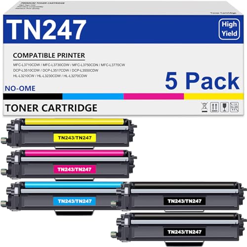 TN-243CMYK TN247 Toner Kompatibel für Brother TN-243CMYK TN247 für MFC L3750CDW DCP-L3550CDW MFC-L3750CDW MFC-L3770CDW MFC-L3710CW MFC-L3730CDN HL-L3230CDW HL-L3210CW ( 5er-Pack) von APRONE