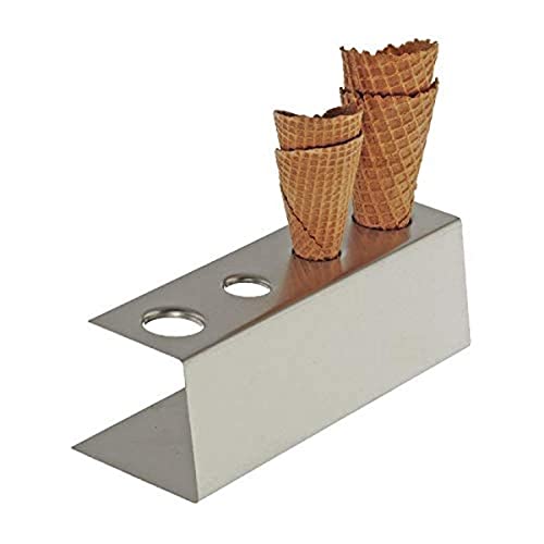 APS 11881 Matt polierter Edelstahl Eiswaffel Ständer mit rutschfesten Füßen, 4 Löcher (2 x Ø 31 mm, 2 x Ø 26 mm), 9,5 x 27,5 x 9 cm von APS