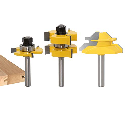 Oberfräser Set, 45 Grad Lock Mitre Router Bit Nutfräser + 8 mm Schaft Zungenschaft und Nutfräse Set 3 Zähne in Cutter aus Holz für Holzarbeiten Oberfräser Set, 45 Grad Lock Mitre Router Bit Nutfräser + 8 mm Schaft Zungenschaft und Nutfräse Set 3 Zähne in Cutter aus Holz für Holzarbeiten von APlus
