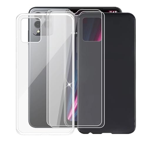 AQGG 2 Stück Hülle + 2 Stück Displayschutzfolien für T-Mobile T Phone Pro 5G (6.82 Zoll) Cover Black Sanft Silikon TPU Handyhülle Schutzhülle Bumper - Temperierte Folie von AQGG