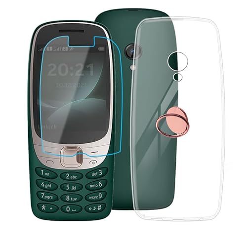 AQGG Handyhülle Transparent für Nokia 6310 2024 (2.8"), Weiche Schutzhülle + 1 Stück Gehärtetem Glas Schutzfolie, 360° Drehbar Handy-Ringhalter Cover für Nokia 6310 2024 von AQGG