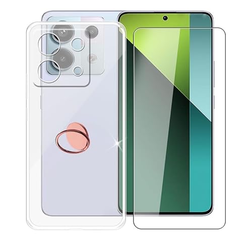 AQGG Handyhülle Transparent für Xiaomi Redmi Note 13 Pro 5G (6.67"), Weiche Schutzhülle + 1 Stück Gehärtetem Glas Schutzfolie, 360° Drehbar Handy-Ringhalter Cover für Xiaomi Redmi Note 13 Pro 5G von AQGG