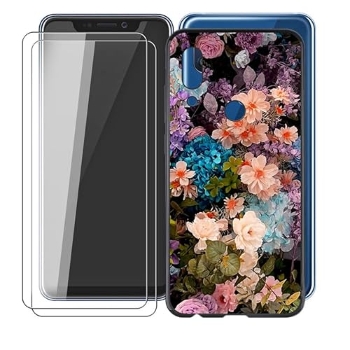 AQGG Hülle + 2 Displayschutzfolien für ZTE Axon 9 Pro (6.21") Cover Black Sanft Silikon TPU Handyhülle Schutzhülle Bumper - Temperierte Folie - Haufen Blumen von AQGG
