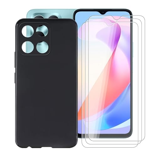 AQGG Hülle + 3 Stück Displayschutzfolien für Honor X6a WDY-LX1 (6.56") Cover Black Sanft Silikon TPU Handyhülle Schutzhülle Bumper - Temperierte Folie von AQGG