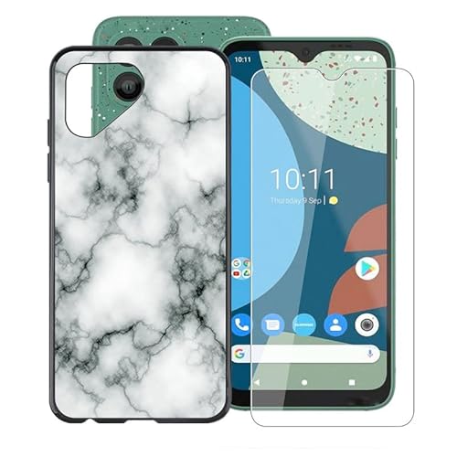 AQGG Hülle + Displayschutzfolien für Fairphone 4 (6.30 Zoll) Cover Black Sanft Silikon TPU Handyhülle Schutzhülle Bumper - Temperierte Folie - Marmor von AQGG