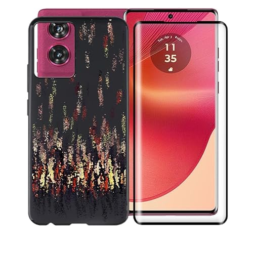 AQGG Hülle + Displayschutzfolien für Motorola Edge 50 Fusion (6.7") Cover Black Sanft Silikon TPU Handyhülle Schutzhülle Bumper - Temperierte Folie - XV11 von AQGG