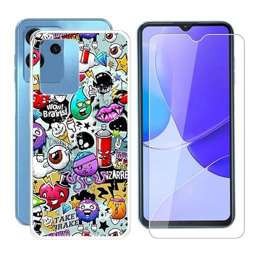 AQGG Hülle + Displayschutzfolien für Oukitel C32 (6.52 Zoll) Cover Transparente Sanft Silikon TPU Handyhülle Schutzhülle Bumper - Temperierte Folie -kreatives Widget von CHICHL