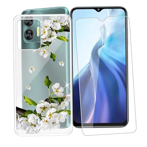 AQGG Hülle + Displayschutzfolien für Oukitel C35 (6.56") Cover Transparente Sanft Silikon TPU Handyhülle Schutzhülle Bumper - Temperierte Folie - Rosa Berg von AQGG