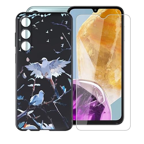 AQGG Hülle + Displayschutzfolien für Samsung Galaxy M15 5G (6.45") Cover Black Sanft Silikon TPU Handyhülle Schutzhülle Bumper - Temperierte Folie - XT145 von AQGG