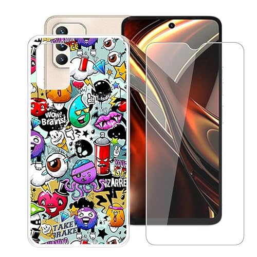 AQGG Hülle + Displayschutzfolien für Umidigi A13 Pro Max 5G (6.80 Zoll) Cover Transparente Sanft Silikon TPU Handyhülle Schutzhülle Bumper - Temperierte Folie -kreatives Widget von AQGG