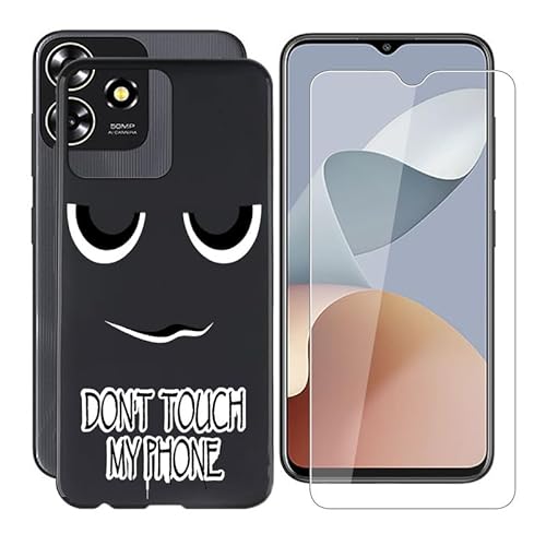 AQGG Hülle + Displayschutzfolien für ZTE Axon 50 Lite 8050 (6.60") Cover Black Sanft Silikon TPU Handyhülle Schutzhülle Bumper - Temperierte Folie - große Augen von AQGG