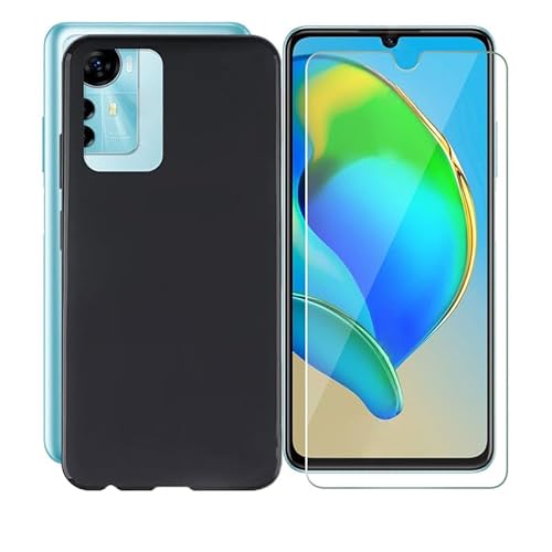 AQGG Hülle + Displayschutzfolien für ZTE Blade A72s (6.75") Cover Black Sanft Silikon TPU Handyhülle Schutzhülle Bumper - Temperierte Folie von AQGG