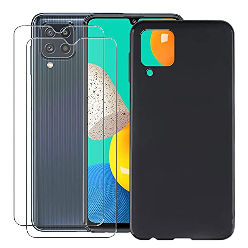 AQGG Hülle Cover + [2 Sätze] Gehärtetes Glas für Samsung Galaxy F22/SM-A225F/DS (6.40"), Handyhülle Black TPU Stoßkasten - 9H gehärtetes Glass Film- Black von AQGG
