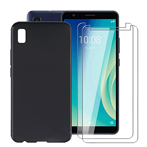 AQGG Hülle Cover + [2 Sätze] Gehärtetes Glas für ZTE Blade L210 (6.00 Zoll) Handyhülle Black TPU Case Etui Silikon Schutzhülle Schale Tasche Bumper Stoßkasten - 9H gehärtetes Glas Film - Black von AQGG