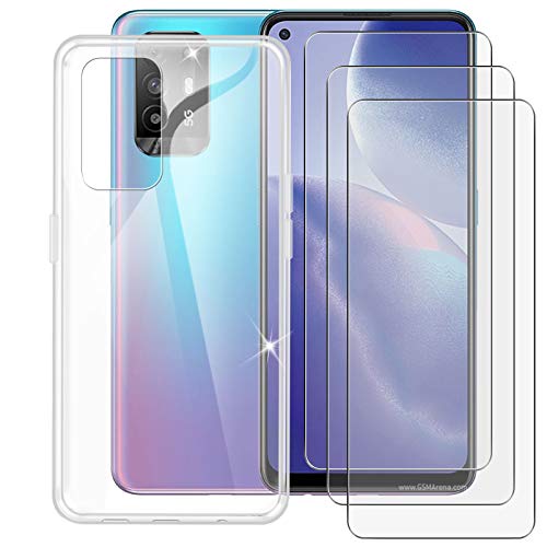 AQGG Hülle Cover + [3 Sätze] Gehärtetes Glas für Oppo A94 5G CPH2211 (6.43 Zoll) Handyhülle TPU Case Etui Silikon Schutzhülle Schale Tasche Bumper Stoßkasten - 9H gehärtetes Glas Film - Clear von AQGG