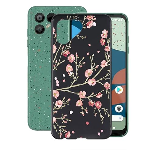 AQGG Hülle für Fairphone 4 (6.30 Zoll) Hüllen Schutzhülle Tasche handyhülle Stoßkasten Schale Phone Case Black TPU Weich Silikon Cases -Pinke Blume von AQGG