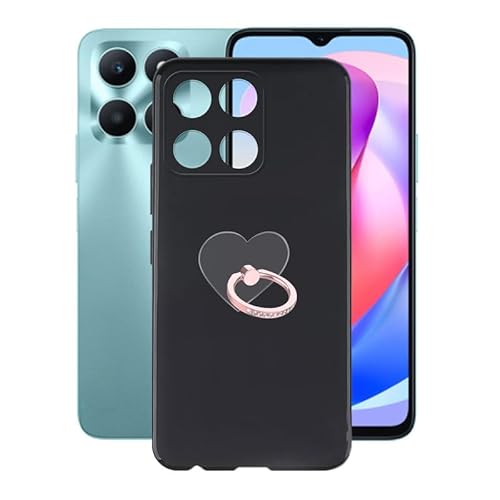 AQGG Hülle für Honor X6a WDY-LX1 (6.56") Hüllen + Handy Ring Halter Handyhülle Stoßkasten Schale Phone Case Black TPU Weich Silikon Cases von AQGG