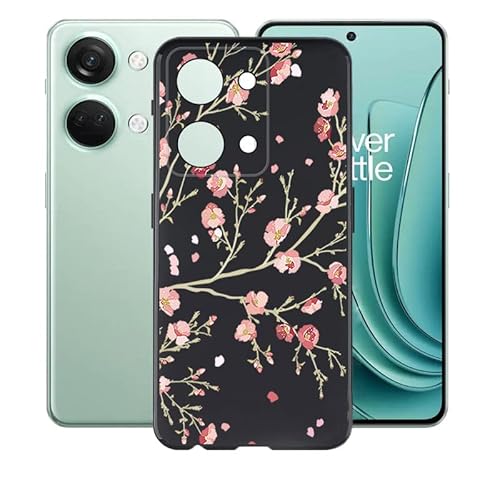 AQGG Hülle für OnePlus Nord 3 5G (6.74") Hüllen Schutzhülle Tasche handyhülle Stoßkasten Schale Phone Case Black TPU Weich Silikon Cases -Pinke Blume von AQGG