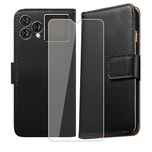 AQGGESH Handyhülle für Cubot Hafury V1 (6.58") Hülle +1 Stück Gehärtetes Glas Schutzfolie, Klapphülle Premium Leder Brieftasche Schutzhülle Handytasche Case - Black von AQGGESH