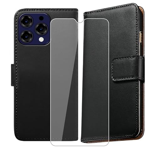 AQGGESH Handyhülle für Doogee N55 Pro (6.56") Hülle +1 Stück Gehärtetes Glas Schutzfolie, Klapphülle Premium Leder Brieftasche Schutzhülle Handytasche Case - Black von AQGGESH