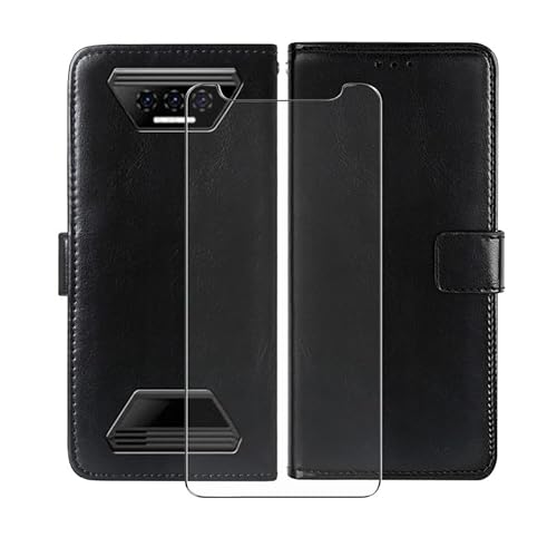 AQGGESH Handyhülle für Doogee S41 Max (5.50") Hülle +1 Stück Gehärtetes Glas Schutzfolie, Klapphülle Premium Leder Brieftasche Schutzhülle Handytasche Case - Black von AQGGESH