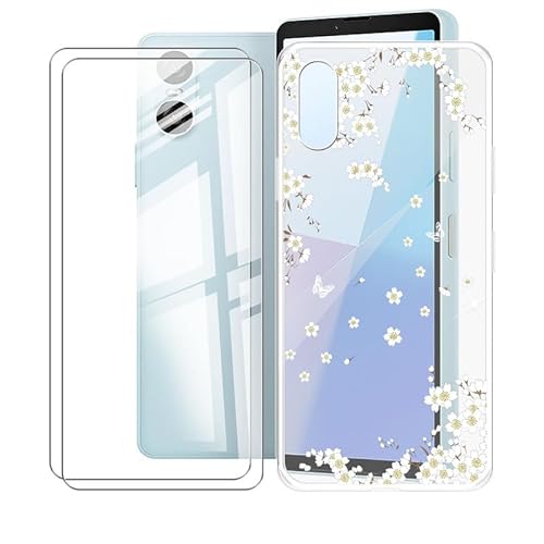 AQGGESH Hülle + 2 Displayschutzfolien für Sony Xperia 10 VI (6.1") Cover Transparente Sanft Silikon TPU Handyhülle Schutzhülle Bumper - Temperierte Folie - WM91 von AQGGESH