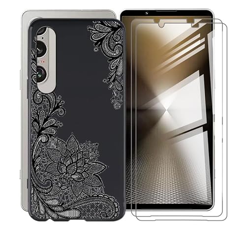 AQGGESH Hülle für Sony Xperia 1 VI (6.5") +(2 Stück) Gehärtetem Glas Schutzfolie, Ultradünne Schwarz Kratzfest Weich Silikon TPU Bumper Schutzhülle Cover für Sony Xperia 1 VI - WM108 von AQGGESH