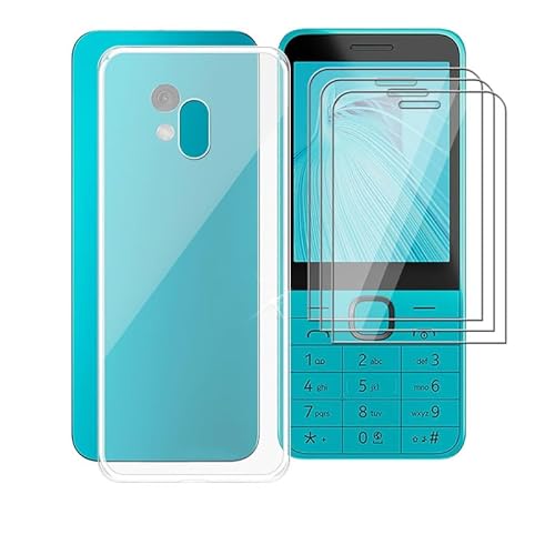 AQGGESH für Nokia 235 4G 2024 (2.8") Hülle mit Schutzfolie, 3 Stück Display Schutz Folie und 1 Handyhülle, Stoßfeste Case Weiche Silikon Schutzhülle (Transparent) von AQGGESH