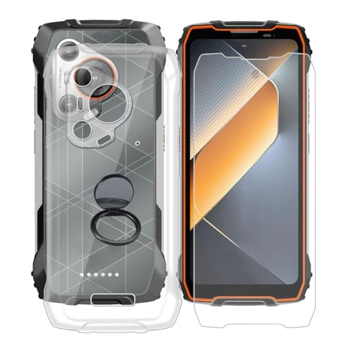 AQGGIIXY Handyhülle Transparent für Blackview BL7000 (6.78"), Weiche Schutzhülle + 1 Stück Gehärtetem Glas Schutzfolie, 360° Drehbar Handy-Ringhalter Cover für Blackview BL7000 - SH10 von AQGGIIXY