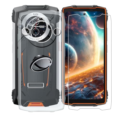 AQGGIIXY Handyhülle Transparent für Blackview BV8200 (6.5"), Weiche Schutzhülle + 1 Stück Gehärtetem Glas Schutzfolie, 360° Drehbar Handy-Ringhalter Cover für Blackview BV8200 - SH3 von AQGGIIXY