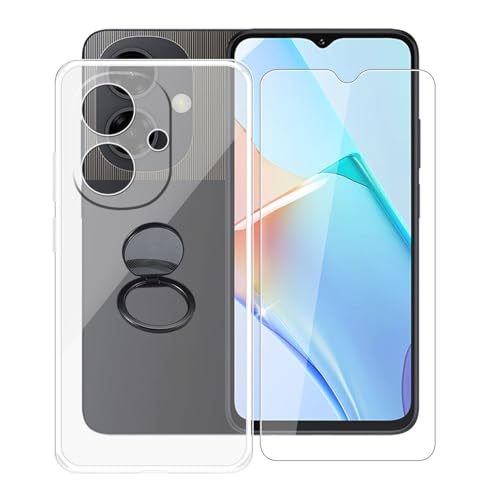 AQGGIIXY Handyhülle Transparent für Coolpad CP12 Neo (6.56"), Weiche Schutzhülle + 1 Stück Gehärtetem Glas Schutzfolie, 360° Drehbar Handy-Ringhalter Cover für Coolpad CP12 Neo - SH10 von AQGGIIXY
