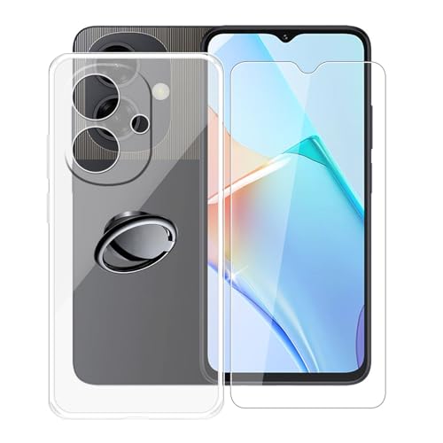 AQGGIIXY Handyhülle Transparent für Coolpad CP12 Neo (6.56"), Weiche Schutzhülle + 1 Stück Gehärtetem Glas Schutzfolie, 360° Drehbar Handy-Ringhalter Cover für Coolpad CP12 Neo - SH3 von AQGGIIXY