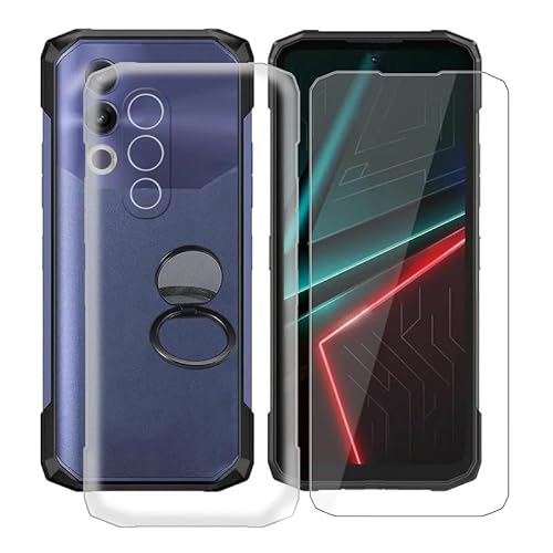 AQGGIIXY Handyhülle Transparent für Doogee Blade 20 Turbo (6.60"), Weiche Schutzhülle + 1 Stück Gehärtetem Glas Schutzfolie, 360° Drehbar Handy-Ringhalter Cover für - SH10 von AQGGIIXY
