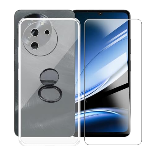 AQGGIIXY Handyhülle Transparent für Doogee Note 59 Pro+ (6.75"), Weiche Schutzhülle + 1 Stück Gehärtetem Glas Schutzfolie, 360° Drehbar Handy-Ringhalter Cover für Doogee Note 59 Pro+ - SH10 von AQGGIIXY
