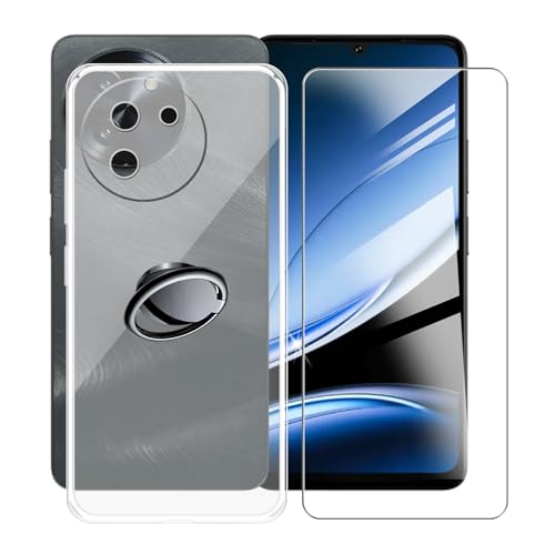 AQGGIIXY Handyhülle Transparent für Doogee Note 59 Pro+ (6.75"), Weiche Schutzhülle + 1 Stück Gehärtetem Glas Schutzfolie, 360° Drehbar Handy-Ringhalter Cover für Doogee Note 59 Pro+ - SH3 von AQGGIIXY