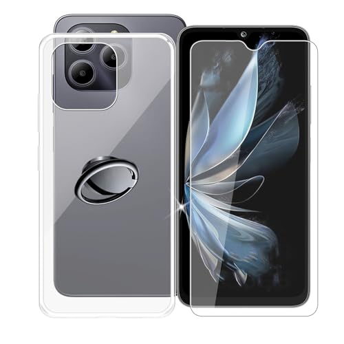 AQGGIIXY Handyhülle Transparent für Fossibot S2 (6.72"), Weiche Schutzhülle + 1 Stück Gehärtetem Glas Schutzfolie, 360° Drehbar Handy-Ringhalter Cover für Fossibot S2 - SH3 von AQGGIIXY