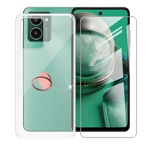 AQGGIIXY Handyhülle Transparent für HMD Pulse Pro (6.65"), Weiche Schutzhülle + 1 Stück Gehärtetem Glas Schutzfolie, 360° Drehbar Handy-Ringhalter Cover für HMD Pulse Pro - SH4 von AQGGIIXY