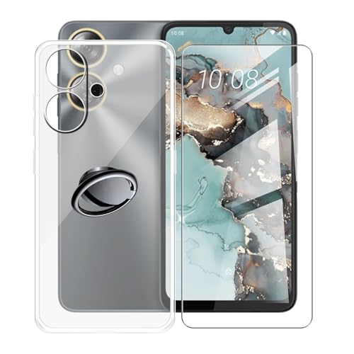 AQGGIIXY Handyhülle Transparent für HTC Wildfire E5 Plus (6.75"), Weiche Schutzhülle + 1 Stück Gehärtetem Glas Schutzfolie, 360° Drehbar Handy-Ringhalter Cover für HTC Wildfire E5 Plus - SH3 von AQGGIIXY