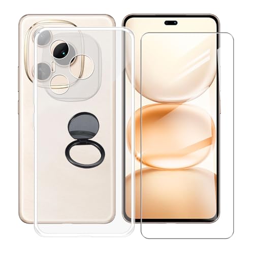 AQGGIIXY Handyhülle Transparent für Honor Power (6.78"), Weiche Schutzhülle + 1 Stück Gehärtetem Glas Schutzfolie, 360° Drehbar Handy-Ringhalter Cover für Honor Power - SH10 von AQGGIIXY