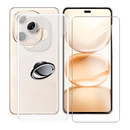 AQGGIIXY Handyhülle Transparent für Honor Power (6.78"), Weiche Schutzhülle + 1 Stück Gehärtetem Glas Schutzfolie, 360° Drehbar Handy-Ringhalter Cover für Honor Power - SH3 von AQGGIIXY