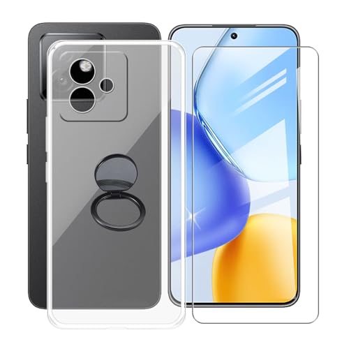 AQGGIIXY Handyhülle Transparent für Honor X60 GT (6.7"), Weiche Schutzhülle + 1 Stück Gehärtetem Glas Schutzfolie, 360° Drehbar Handy-Ringhalter Cover für Honor X60 GT - SH10 von AQGGIIXY