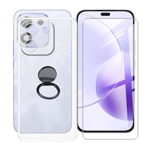 AQGGIIXY Handyhülle Transparent für Honor X70i (6.7"), Weiche Schutzhülle + 1 Stück Gehärtetem Glas Schutzfolie, 360° Drehbar Handy-Ringhalter Cover für Honor X70i - SH10 von AQGGIIXY