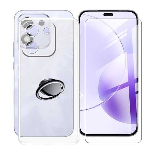 AQGGIIXY Handyhülle Transparent für Honor X70i (6.7"), Weiche Schutzhülle + 1 Stück Gehärtetem Glas Schutzfolie, 360° Drehbar Handy-Ringhalter Cover für Honor X70i - SH3 von AQGGIIXY