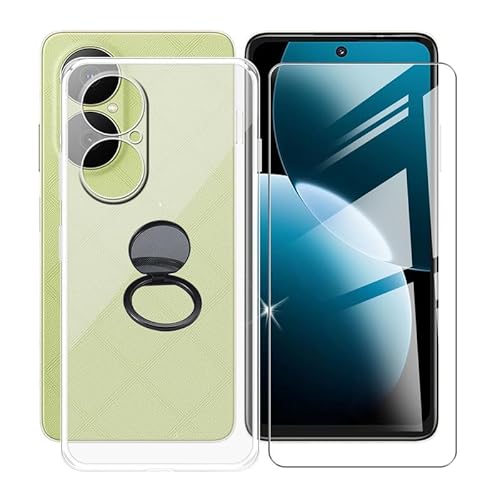 AQGGIIXY Handyhülle Transparent für Huawei Nova Y73 (6.67"), Weiche Schutzhülle + 1 Stück Gehärtetem Glas Schutzfolie, 360° Drehbar Handy-Ringhalter Cover für Huawei Nova Y73 - SH10 von AQGGIIXY