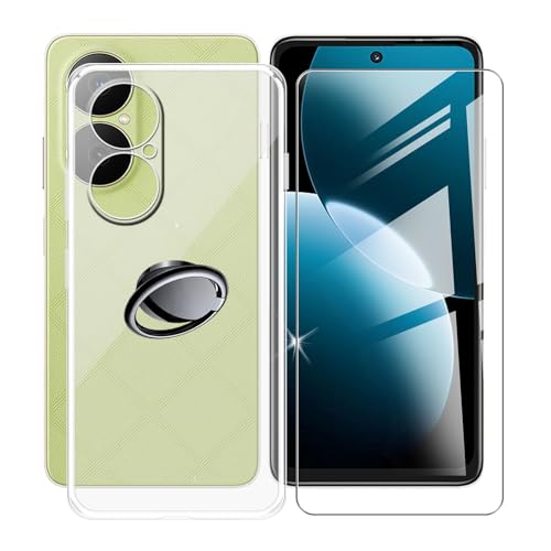 AQGGIIXY Handyhülle Transparent für Huawei Nova Y73 (6.67"), Weiche Schutzhülle + 1 Stück Gehärtetem Glas Schutzfolie, 360° Drehbar Handy-Ringhalter Cover für Huawei Nova Y73 - SH3 von AQGGIIXY