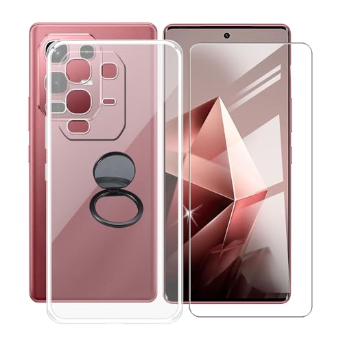 AQGGIIXY Handyhülle Transparent für Infinix Note 50s (6.78"), Weiche Schutzhülle + 1 Stück Gehärtetem Glas Schutzfolie, 360° Drehbar Handy-Ringhalter Cover für Infinix Note 50s - SH10 von AQGGIIXY