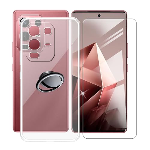 AQGGIIXY Handyhülle Transparent für Infinix Note 50s (6.78"), Weiche Schutzhülle + 1 Stück Gehärtetem Glas Schutzfolie, 360° Drehbar Handy-Ringhalter Cover für Infinix Note 50s - SH3 von AQGGIIXY